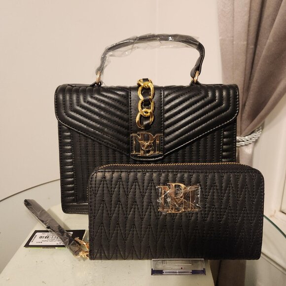 Badgley Mischka *NWT* Black Quilting Crossbody, Chain w/letter lock set, 4FER - Picture 5 of 13